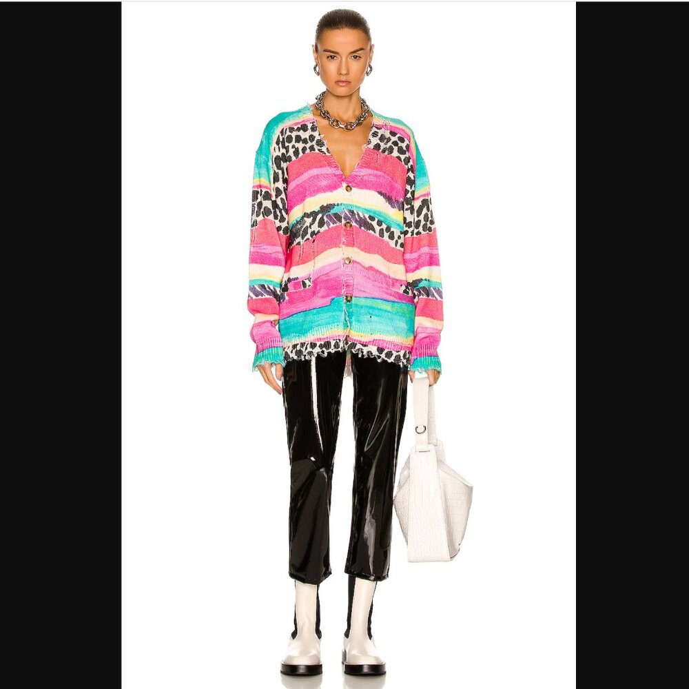 R13 Multi-Stripe Distressed Edge Cardigan - Picture 4 of 6
